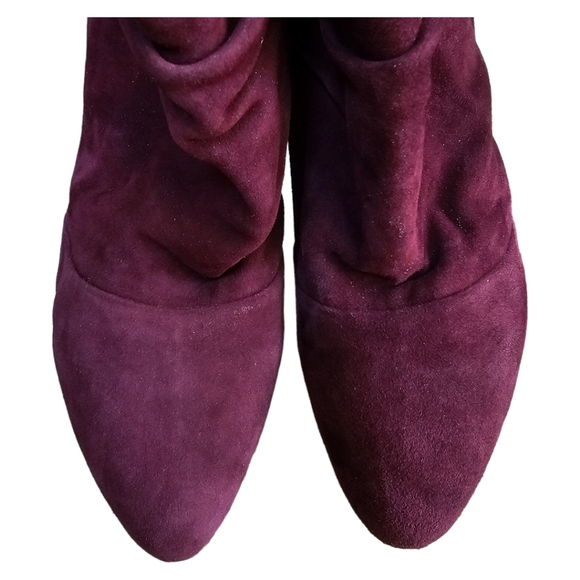 White House Black Market Suede Lou Ankle Booties Heeled Slouch Burgundy Size 9 - Picture 7 of 13